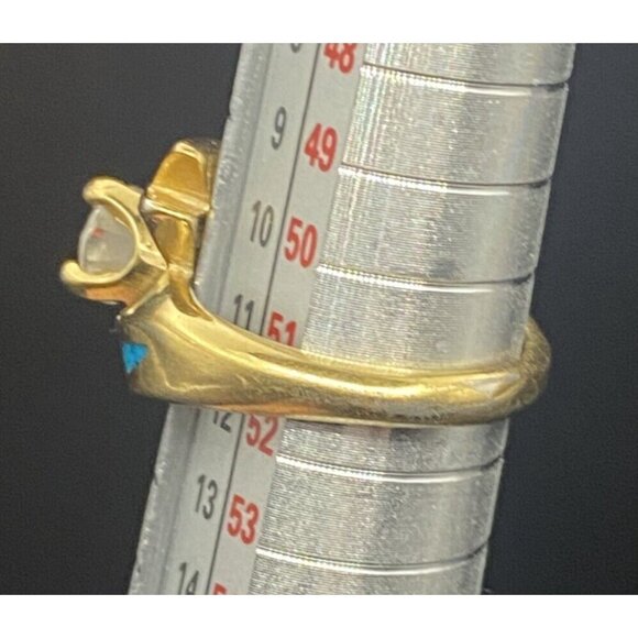 Vtg 'Ring 92 SW CZ Solitaire Yellow Gold Plated Wrap Crushed Turquoise Size 5.5 - Picture 12 of 14